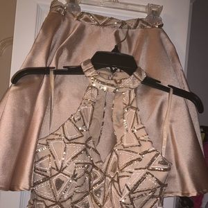 Gold bronze two piece sparkly skirt and top dress